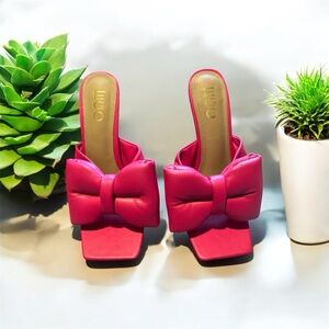 Pink Bow Heeled Sandals
